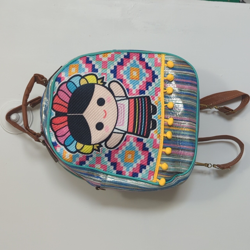 Colorful Patterned Backpack with Cartoon Design